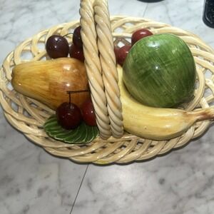 MCM ceramic fruit basket double‎ weaved handle made in Bassano Italy